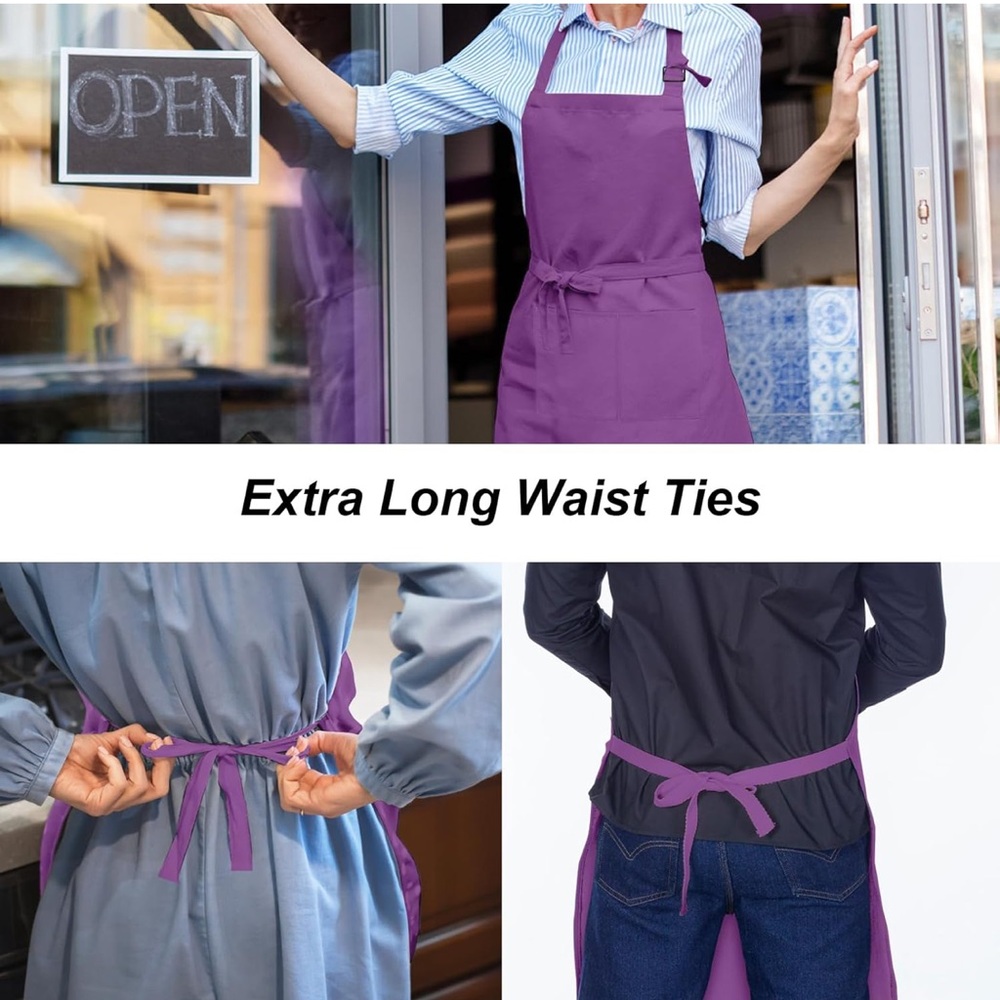 Purple Adjustable Bib Apron with Front Pockets NWOT - Picture 4 of 5